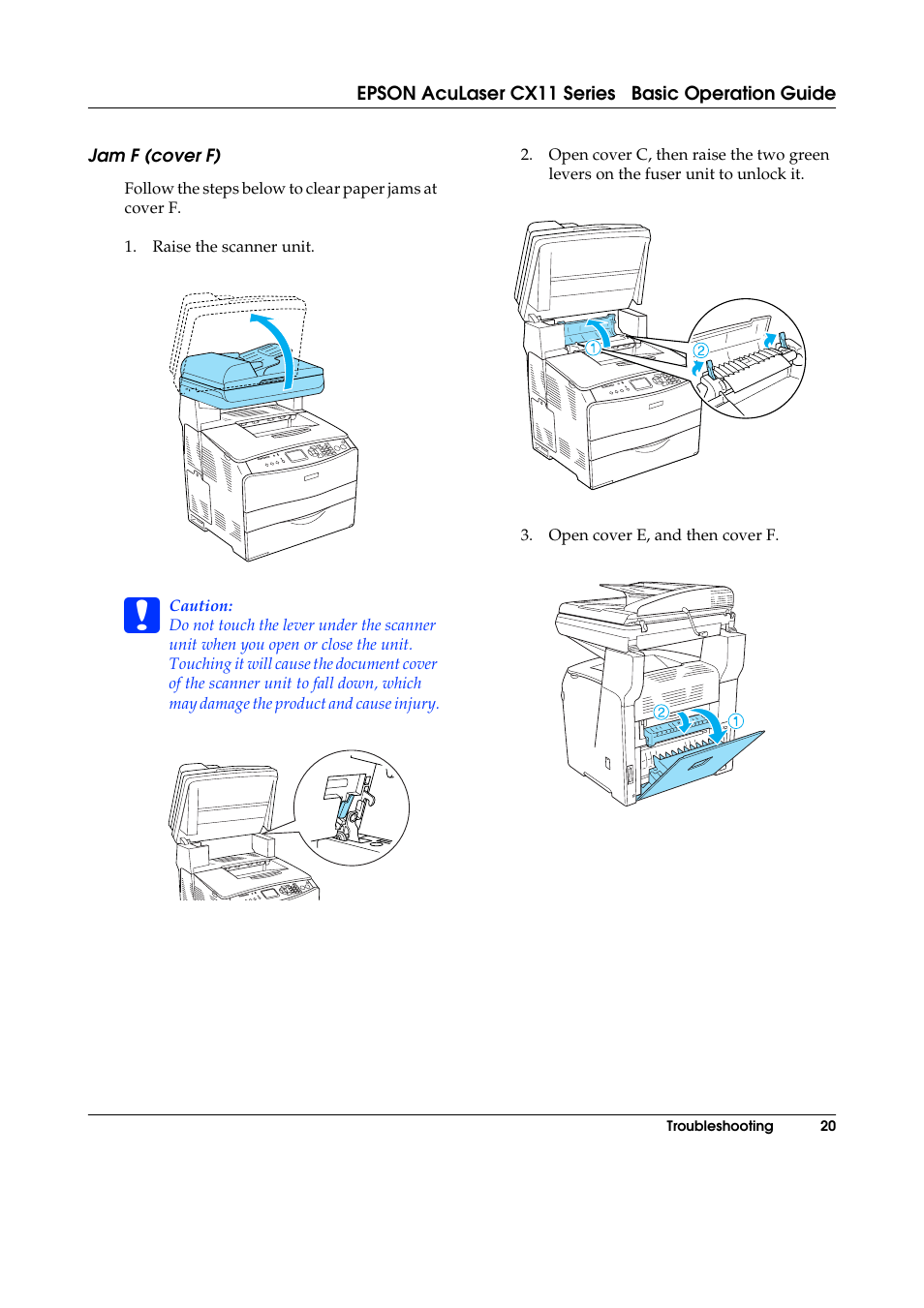 Jam f (cover f) | Epson AcuLaser CX11 User Manual | Page 20 / 26