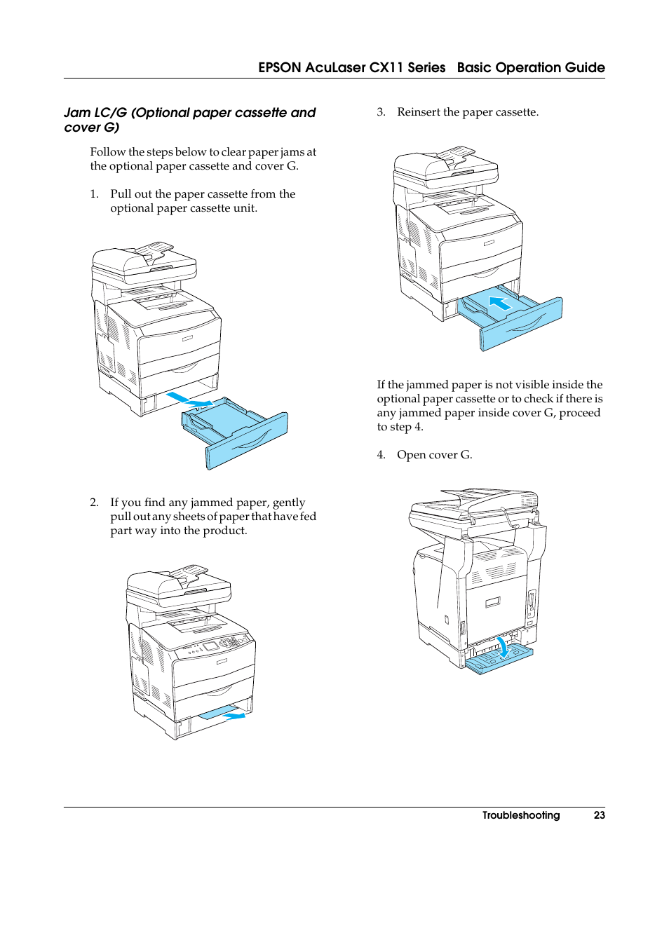 Jam lc/g (optional paper cassette and cover g) | Epson AcuLaser CX11 User Manual | Page 23 / 26