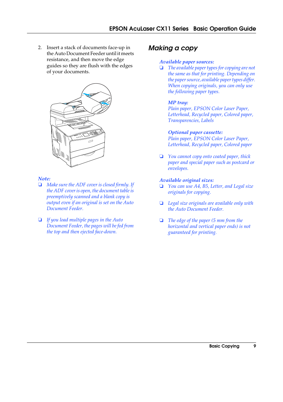 Making a copy | Epson AcuLaser CX11 User Manual | Page 9 / 26