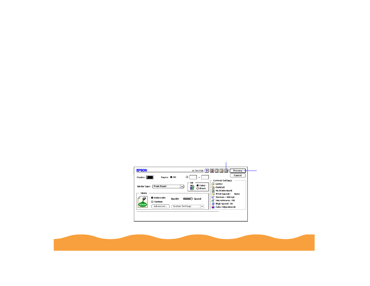 Using print preview on the macintosh | Epson 740 Series User Manual | Page 77 / 186