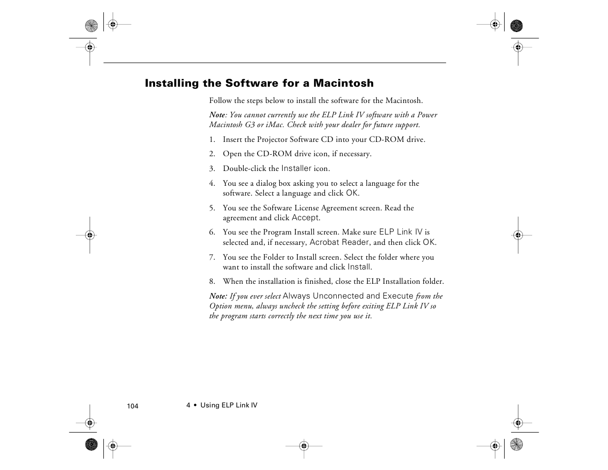 Installing the software for a macintosh | Epson 8000i User Manual | Page 114 / 178