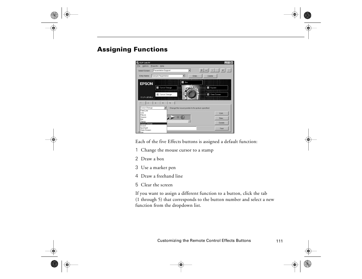 Assigning functions | Epson 8000i User Manual | Page 121 / 178