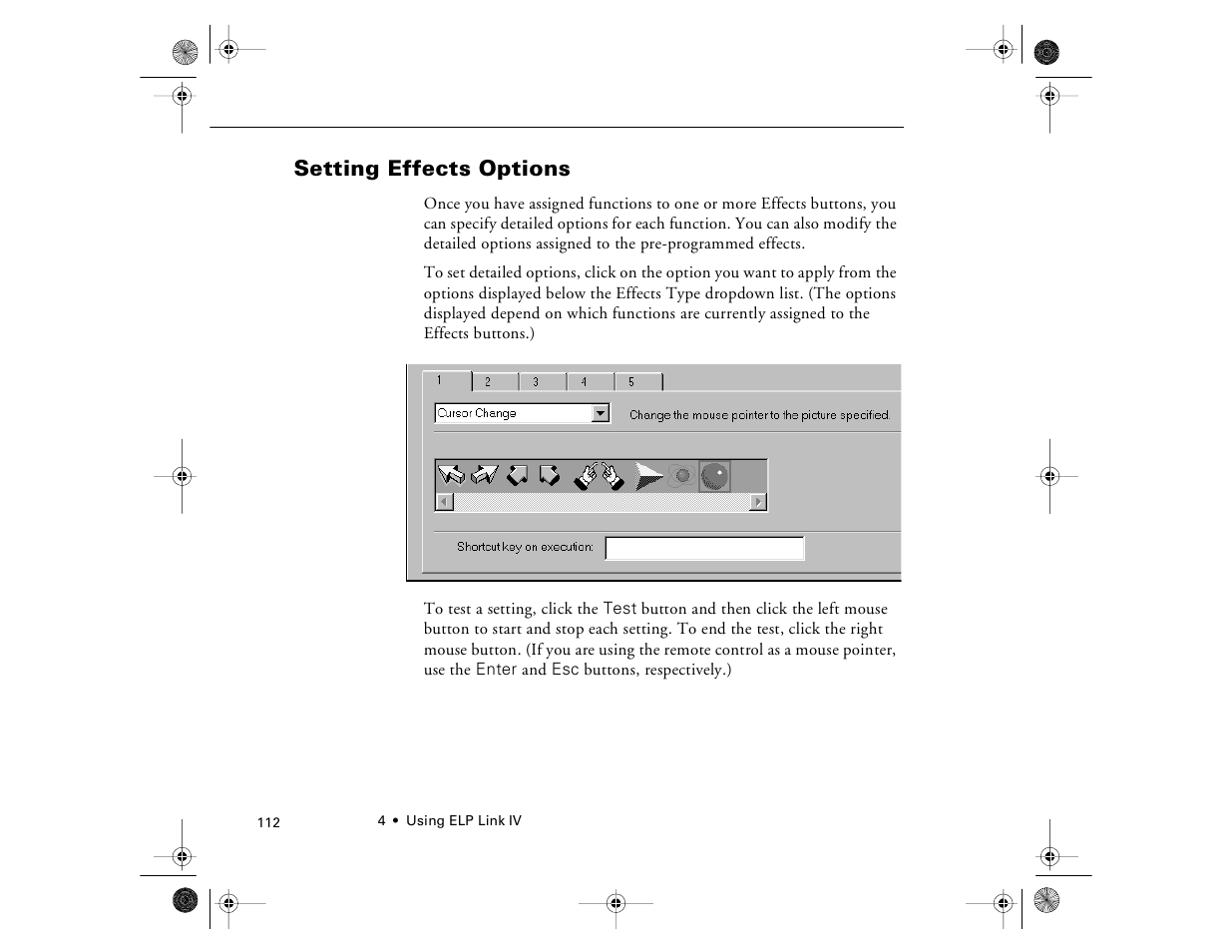 Setting effects options | Epson 8000i User Manual | Page 122 / 178