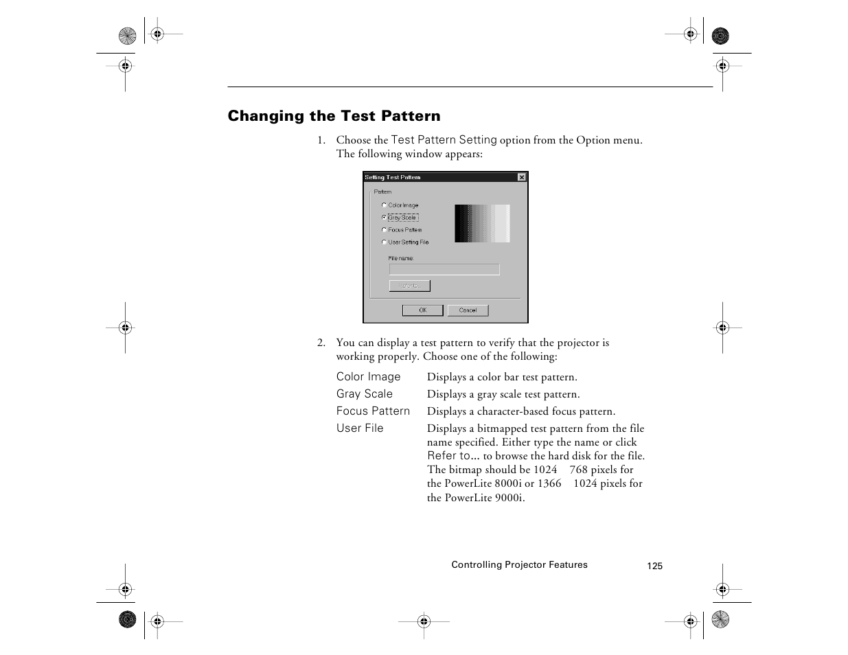 Changing the test pattern | Epson 8000i User Manual | Page 135 / 178