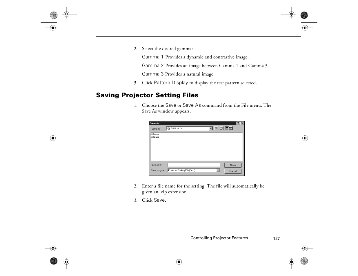 Saving projector setting files | Epson 8000i User Manual | Page 137 / 178