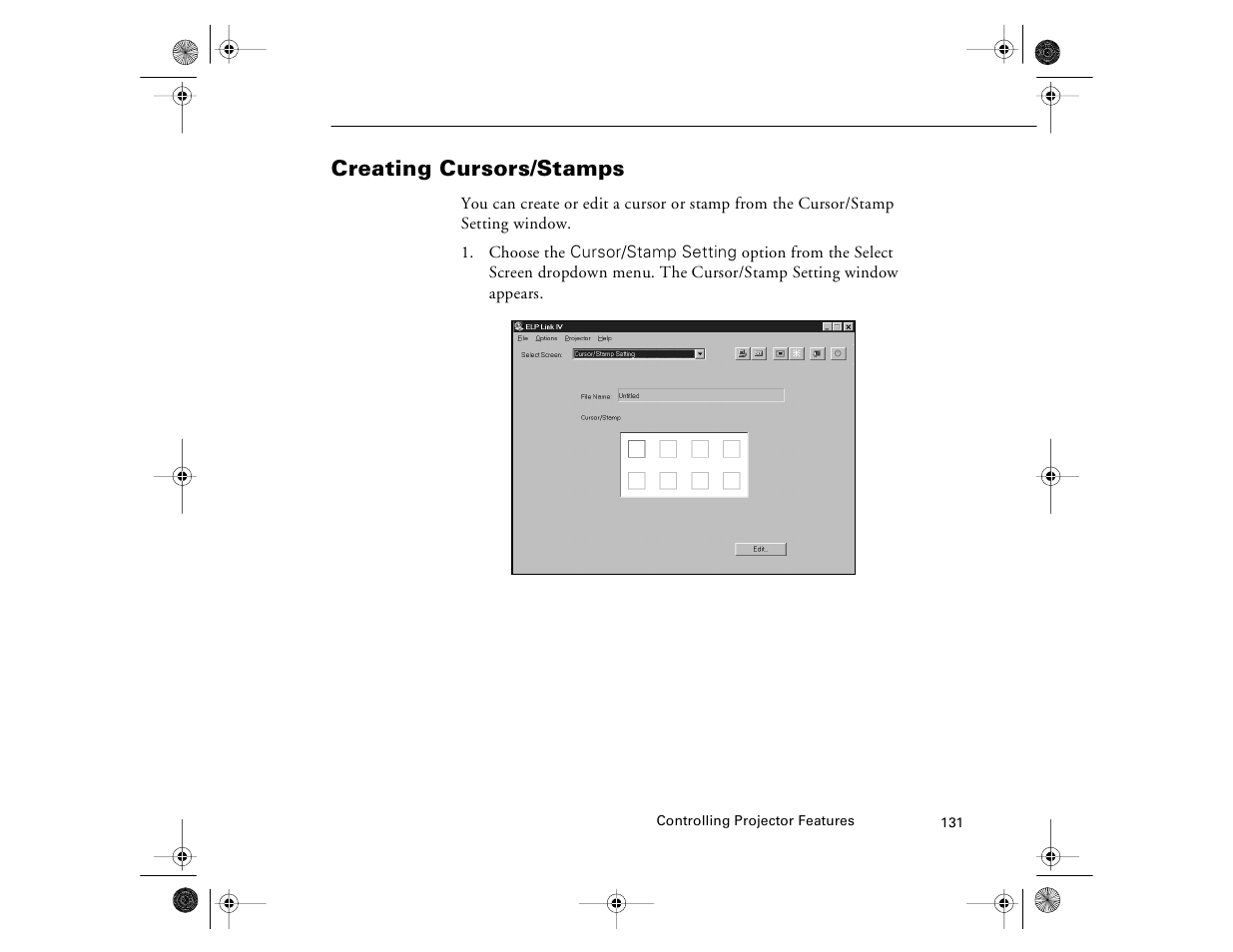 Creating cursors/stamps | Epson 8000i User Manual | Page 141 / 178