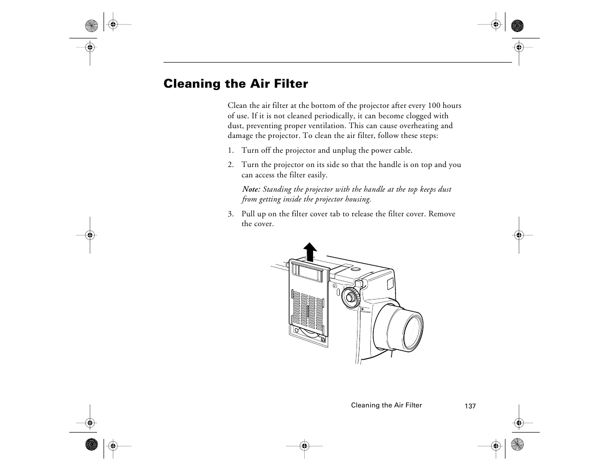 Cleaning the air filter | Epson 8000i User Manual | Page 147 / 178