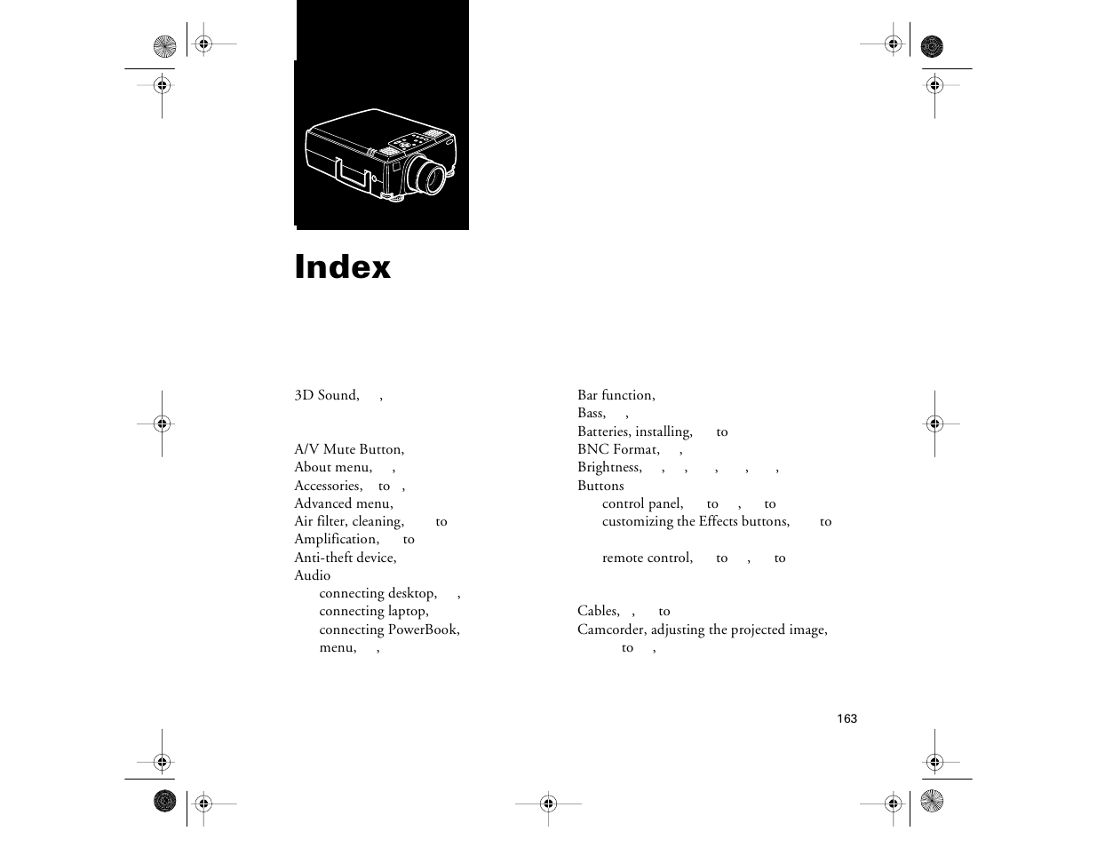 Index, Index 163 | Epson 8000i User Manual | Page 173 / 178