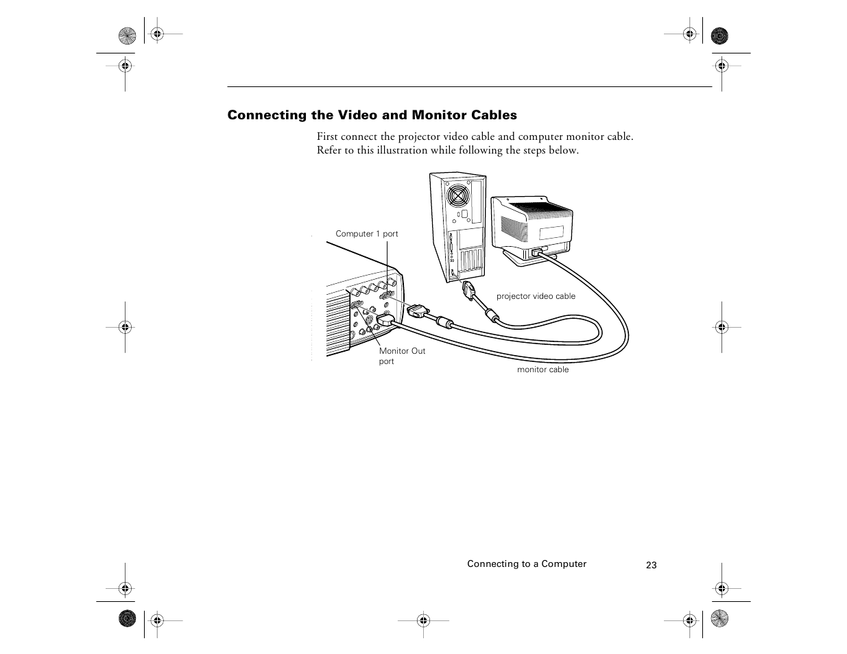 Connecting the video and monitor cables | Epson 8000i User Manual | Page 33 / 178