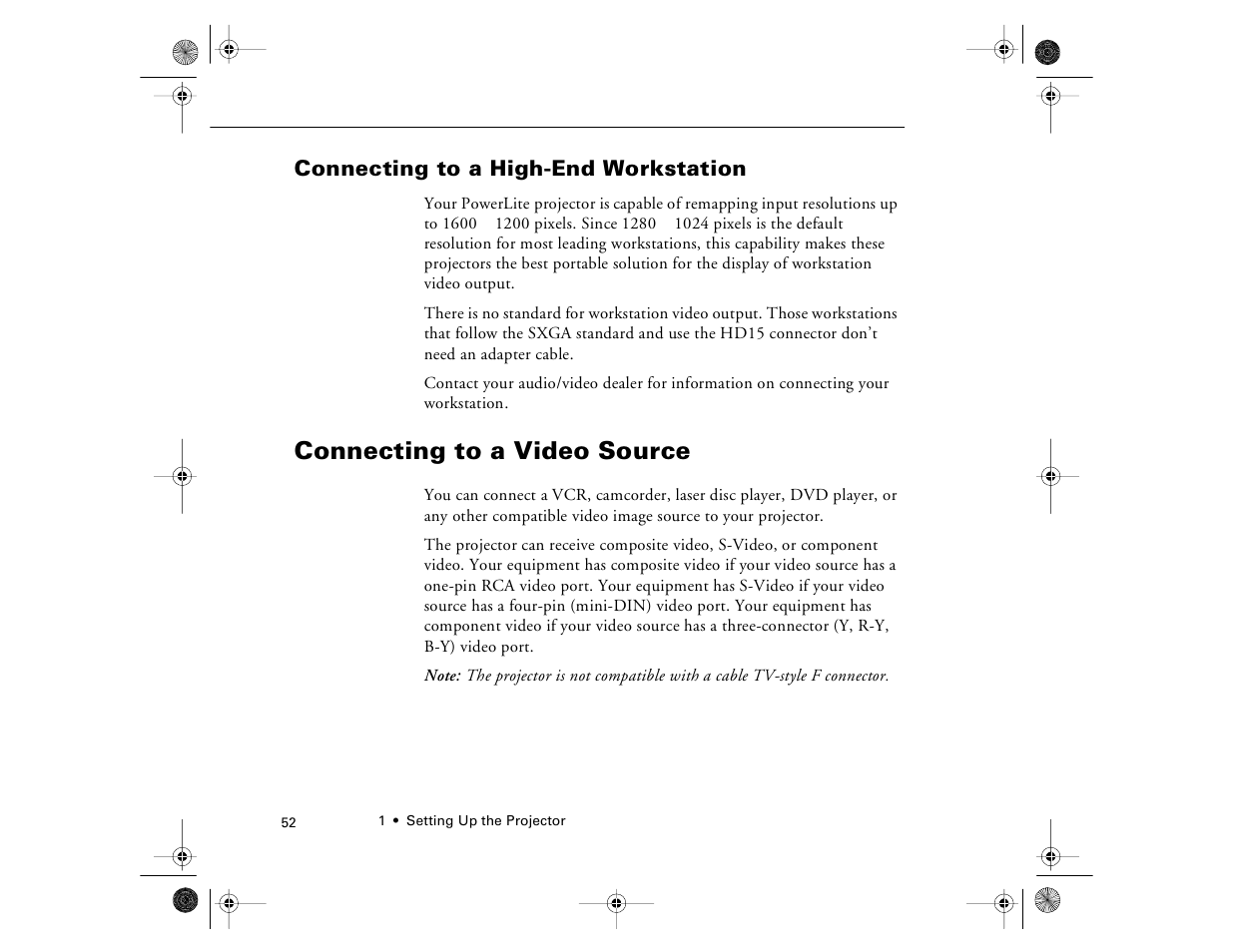 Connecting to a high-end workstation, Connecting to a video source | Epson 8000i User Manual | Page 62 / 178