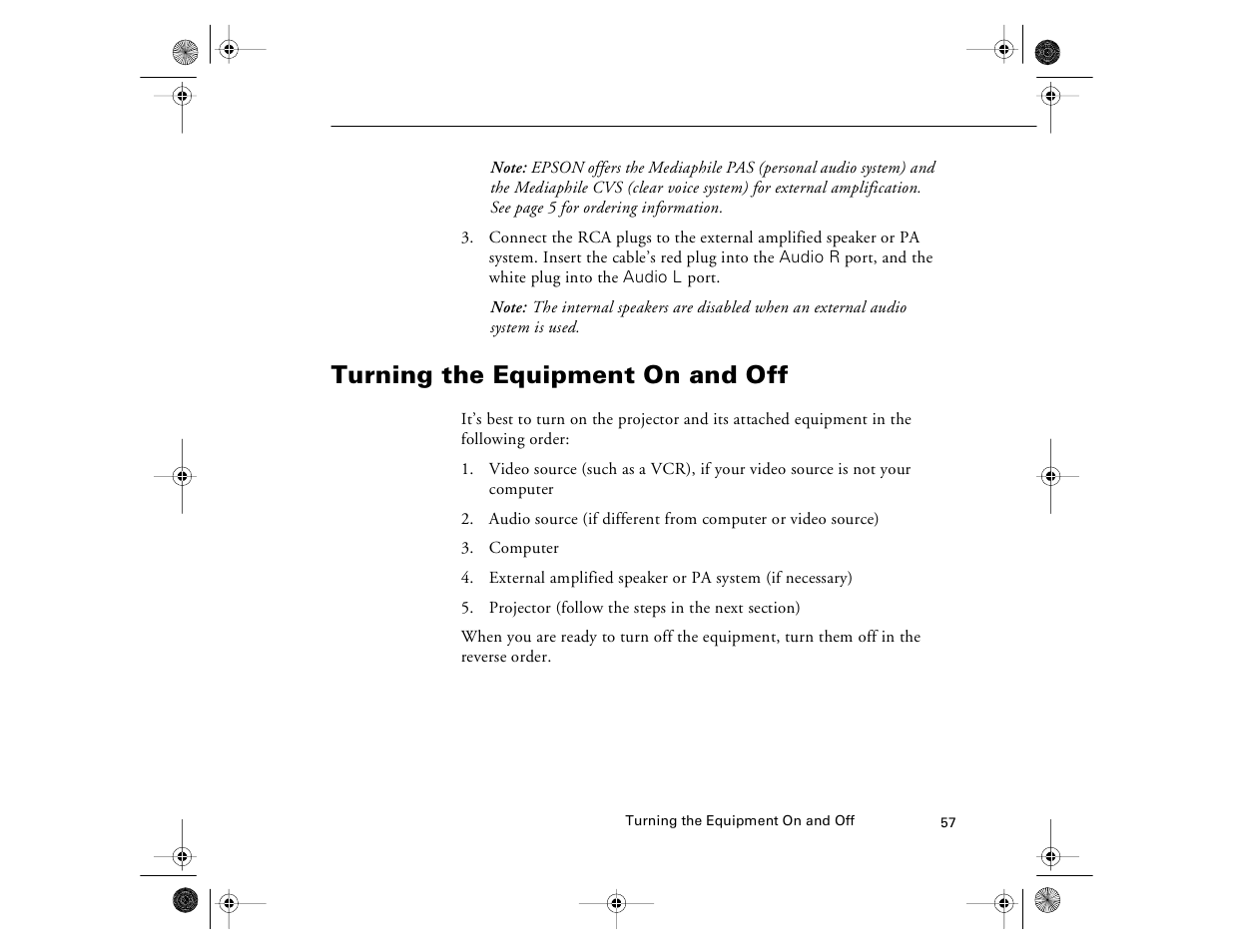 Turning the equipment on and off | Epson 8000i User Manual | Page 67 / 178