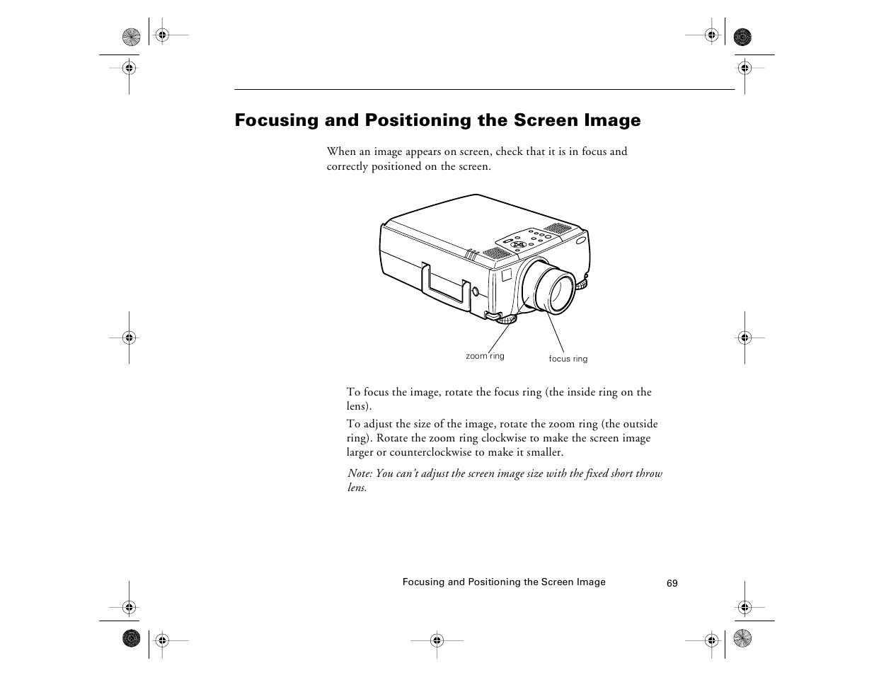 Focusing and positioning the screen image | Epson 8000i User Manual | Page 79 / 178