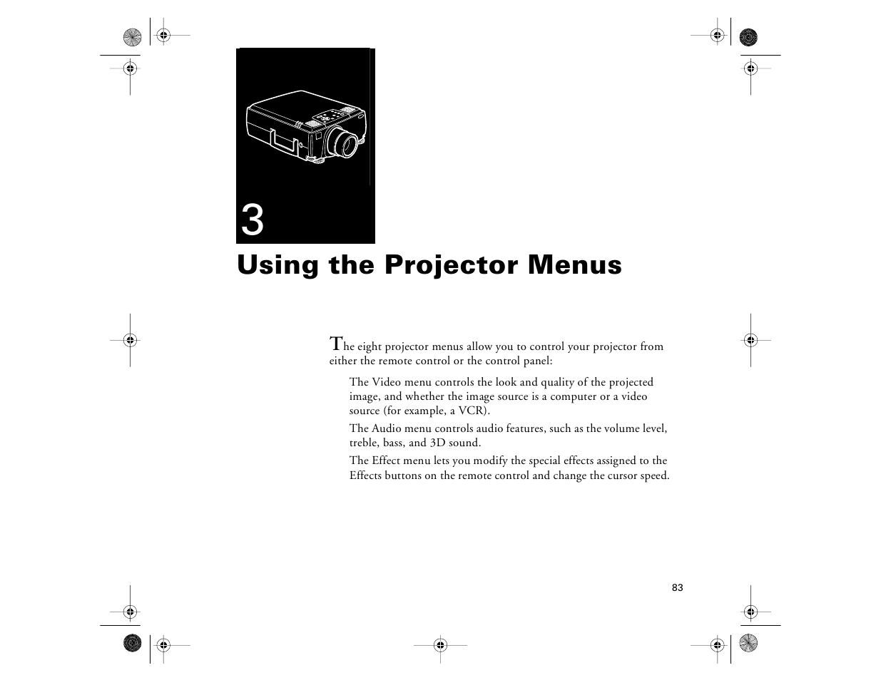 Chap 3-using the projector menus, Using the projector menus | Epson 8000i User Manual | Page 93 / 178