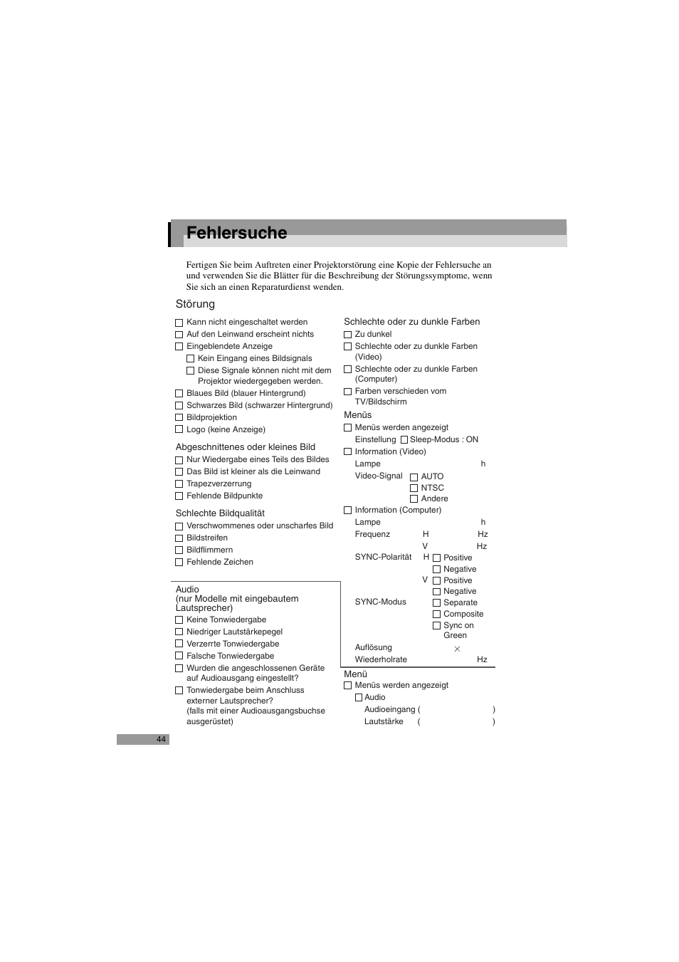 Fehlersuche | Epson 402169004 User Manual | Page 46 / 52