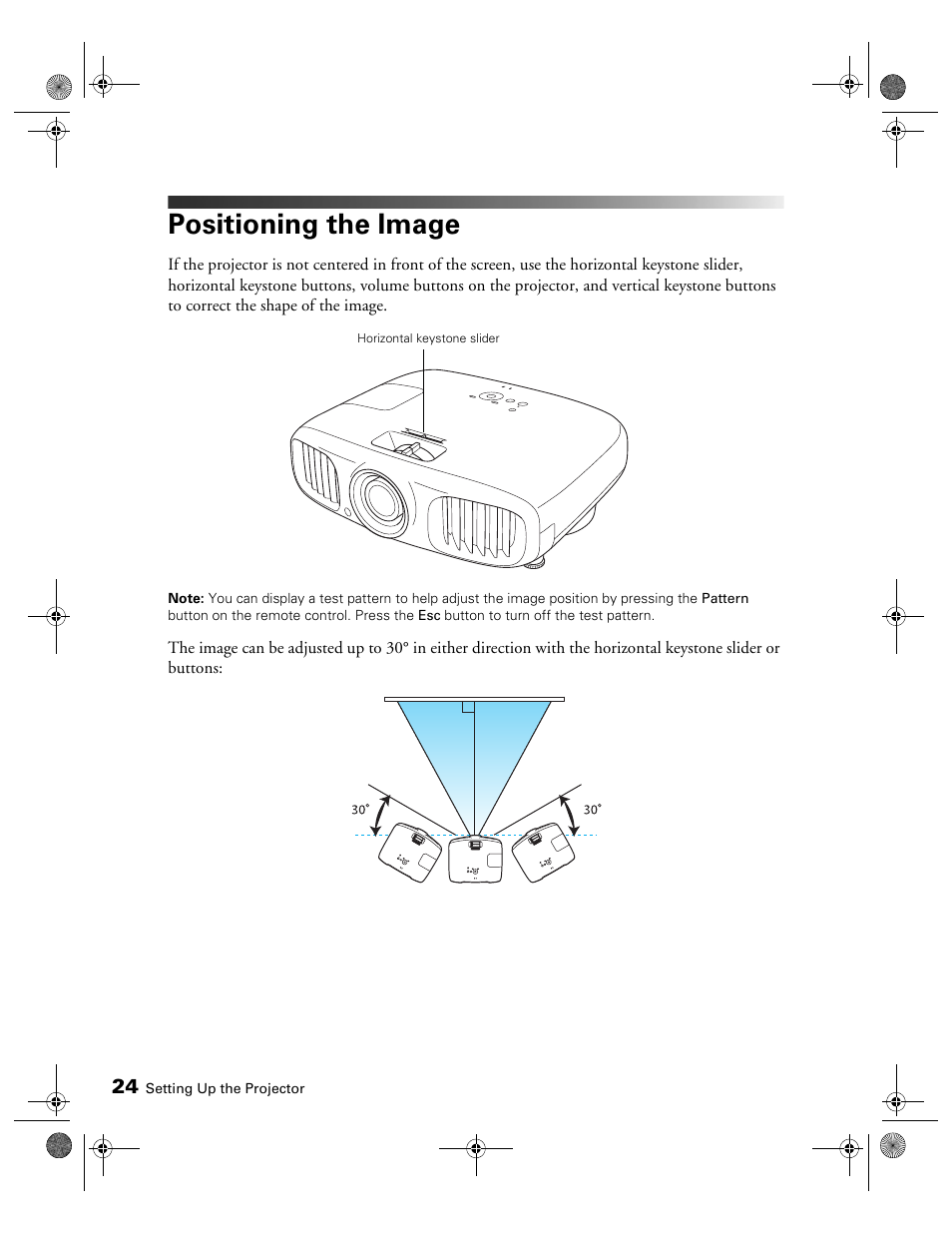 Positioning the image | Epson 3010E User Manual | Page 24 / 88