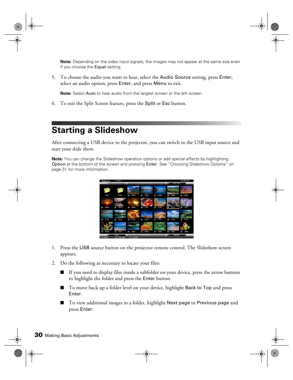 Starting a slideshow | Epson 3010E User Manual | Page 30 / 88