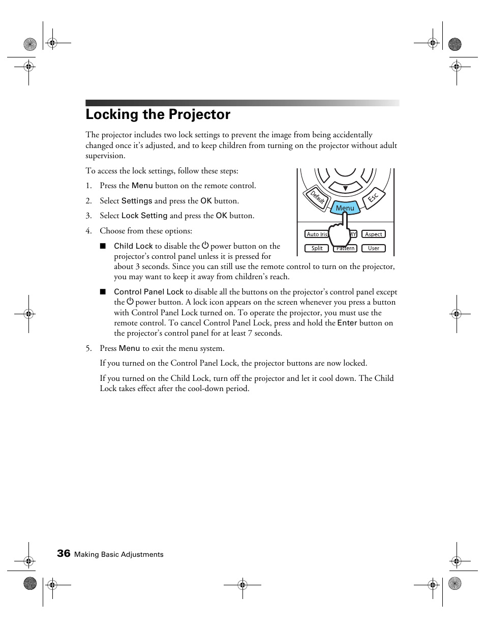 Locking the projector | Epson 3010E User Manual | Page 36 / 88