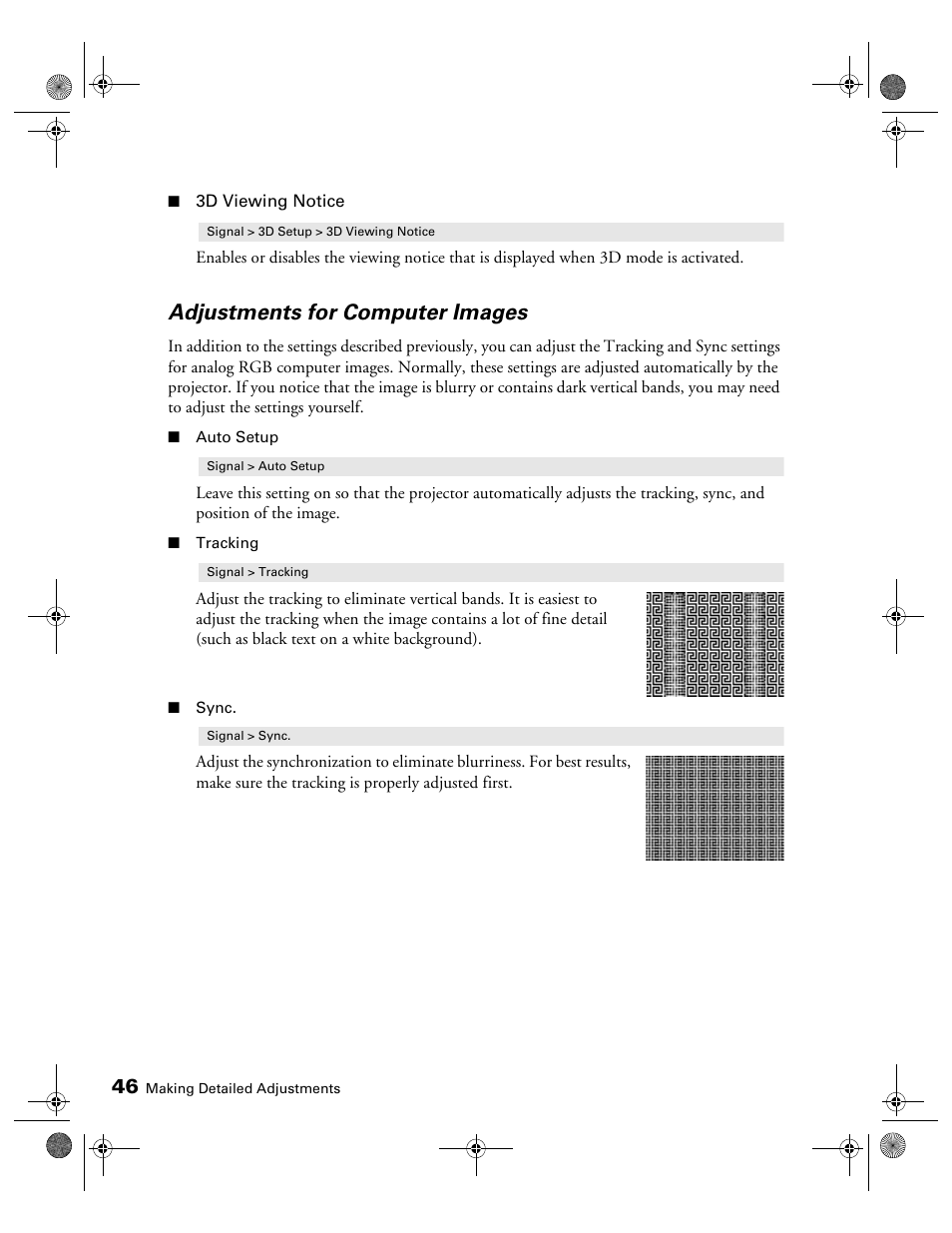 Adjustments for computer images | Epson 3010E User Manual | Page 46 / 88