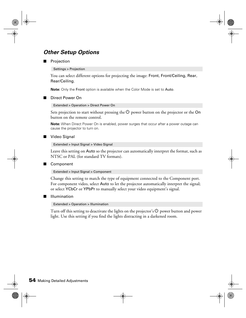 Other setup options | Epson 3010E User Manual | Page 54 / 88