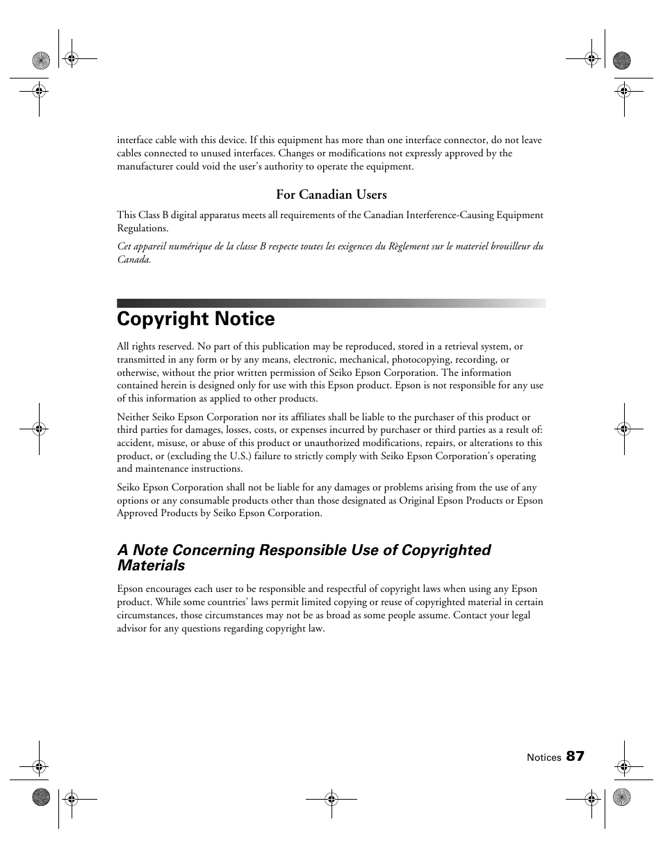 Copyright notice | Epson 3010E User Manual | Page 87 / 88