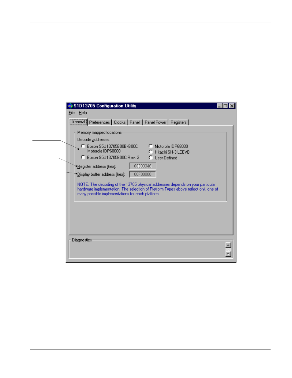 13705cfg configuration tabs, General tab | Epson S1D13705 User Manual | Page 187 / 562