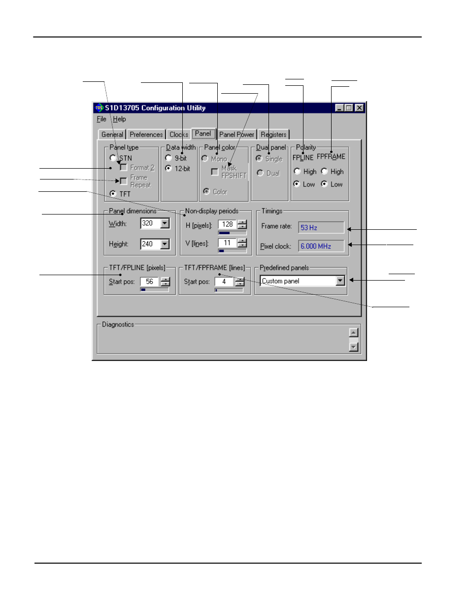 Panel tab | Epson S1D13705 User Manual | Page 192 / 562