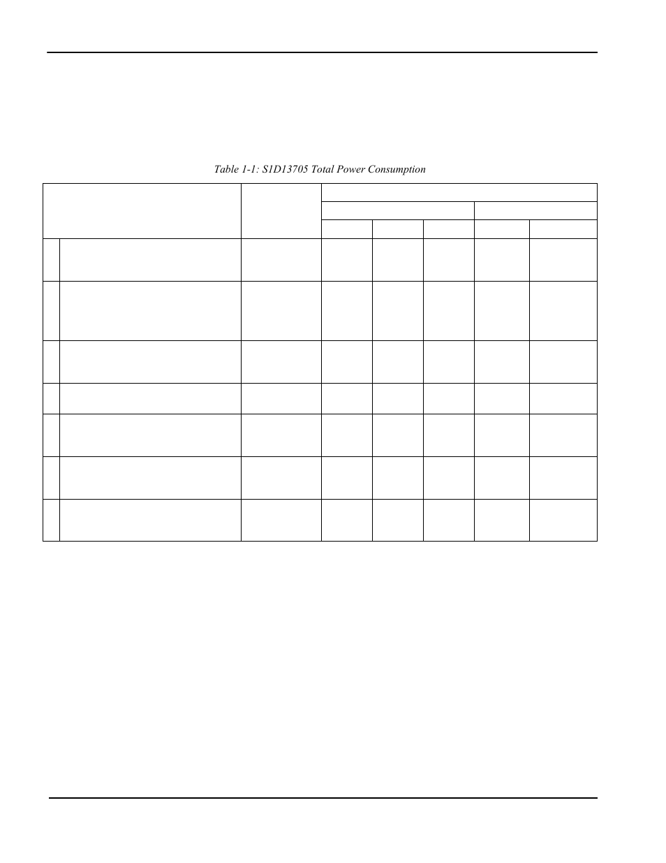 1 conditions, Table 11: s1d13705 total power consumption | Epson S1D13705 User Manual | Page 384 / 562