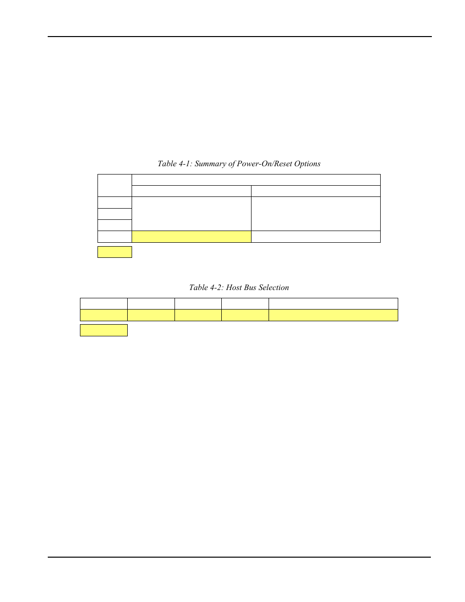 2 s1d13705 hardware configuration, Table 41: summary of power-on/reset options, Table 42: host bus selection | Epson S1D13705 User Manual | Page 431 / 562