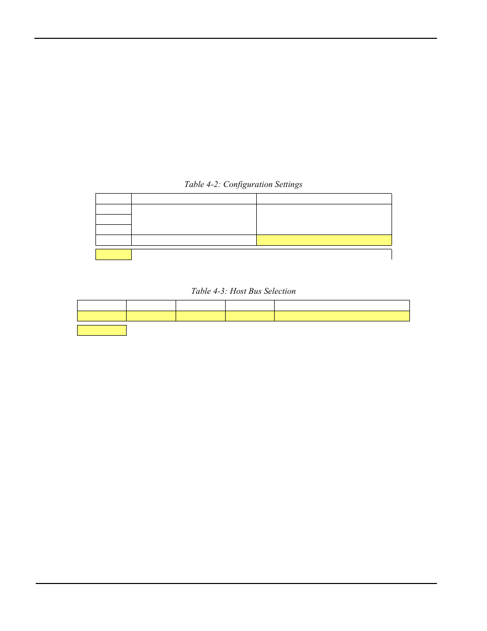 3 s1d13705 hardware configuration, Table 42: configuration settings, Table 43: host bus selection | Epson S1D13705 User Manual | Page 470 / 562