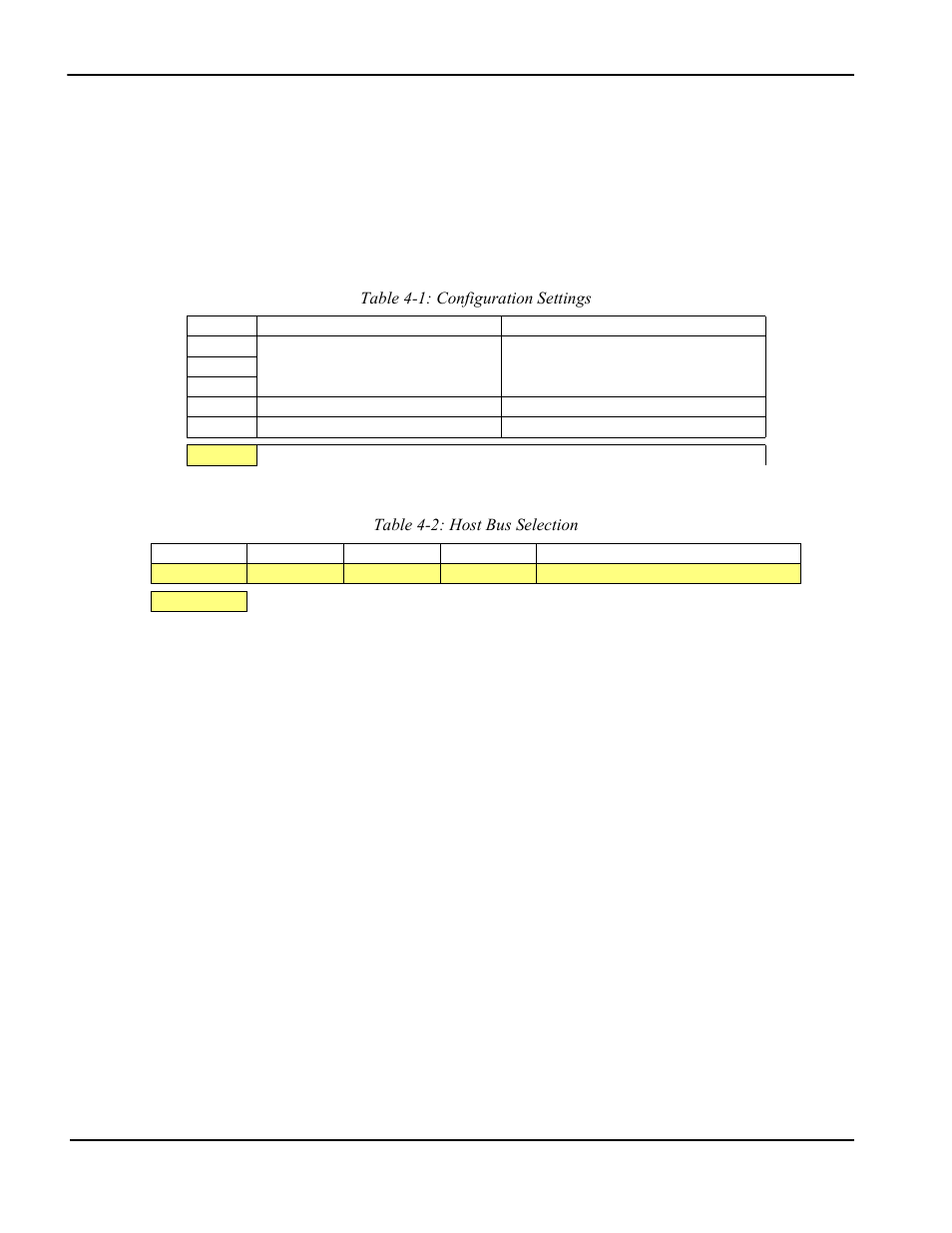 2 s1d13705 hardware configuration, Table 41: configuration settings, Table 42: host bus selection | 3 register/memory mapping | Epson S1D13705 User Manual | Page 558 / 562