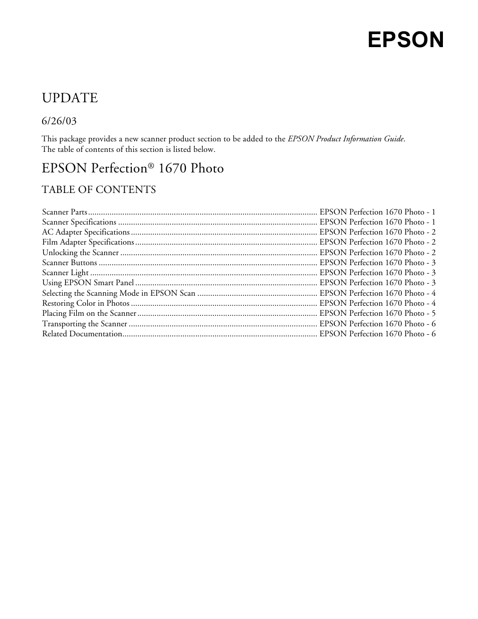 Epson Perfection Photo 1670 User Manual | 7 pages