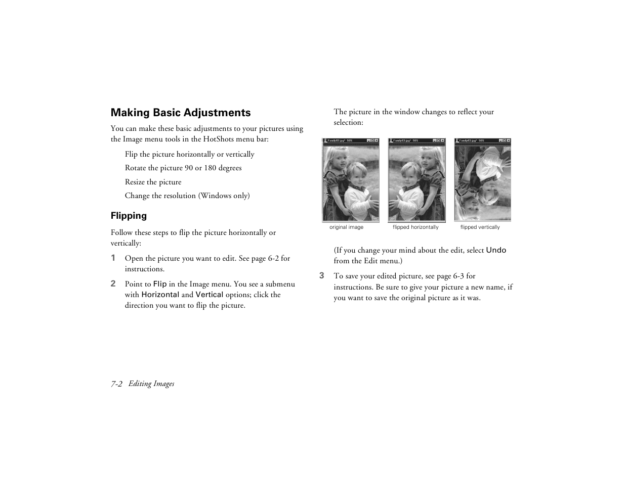 Making basic adjustments, Flipping, Flipping 7-2 | Epson PhotoPC 650 User Manual | Page 102 / 158