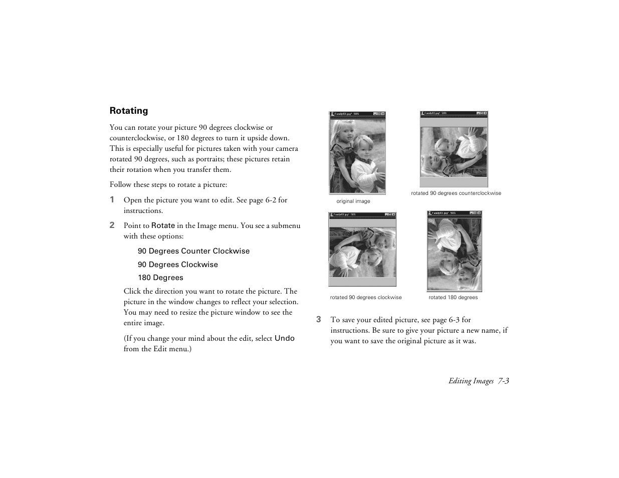 Rotating, Rotating 7-3 | Epson PhotoPC 650 User Manual | Page 103 / 158