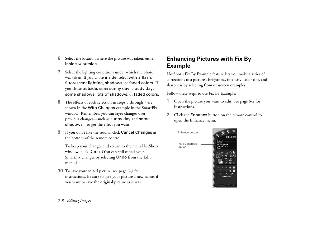 Enhancing pictures with fix by example | Epson PhotoPC 650 User Manual | Page 108 / 158