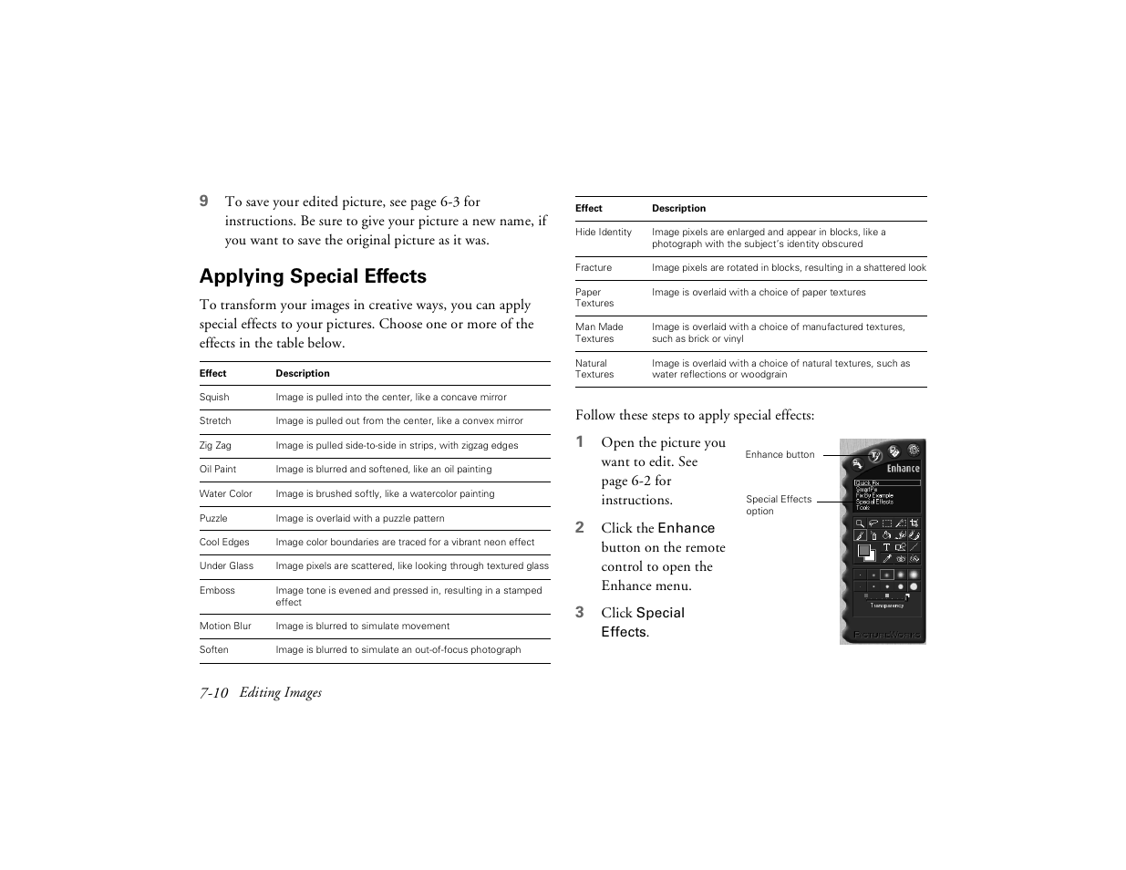 Applying special effects | Epson PhotoPC 650 User Manual | Page 110 / 158