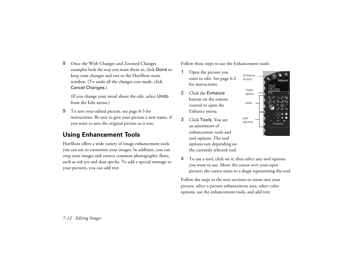 Using enhancement tools | Epson PhotoPC 650 User Manual | Page 112 / 158