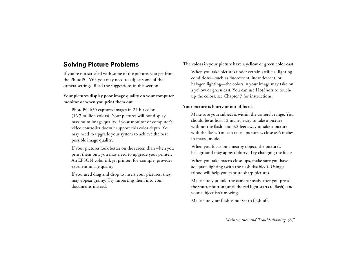 Solving picture problems | Epson PhotoPC 650 User Manual | Page 135 / 158