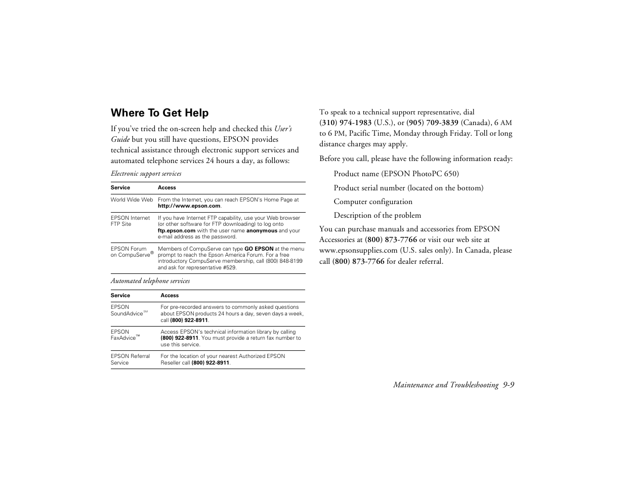 Where to get help | Epson PhotoPC 650 User Manual | Page 137 / 158