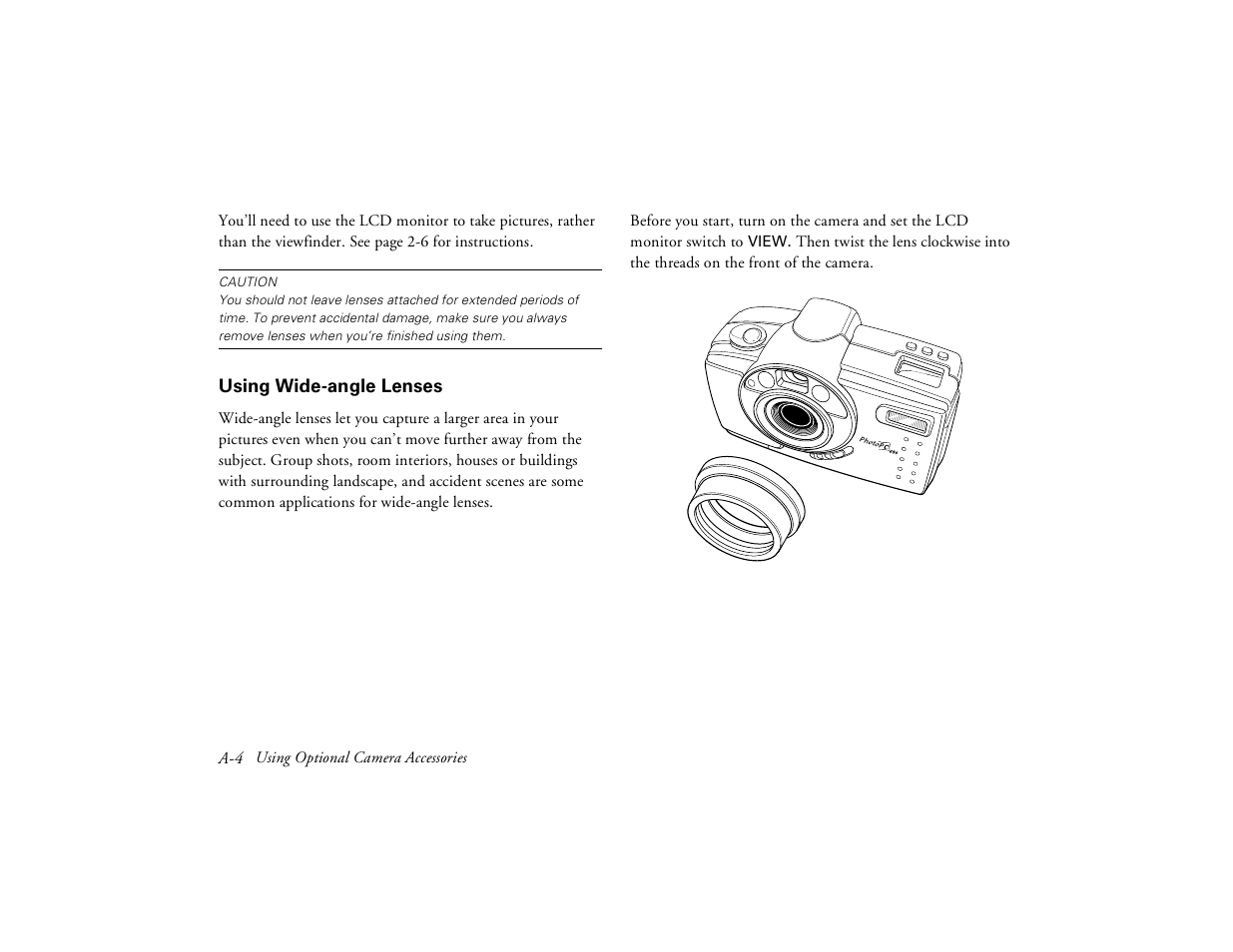 Using wide-angle lenses | Epson PhotoPC 650 User Manual | Page 142 / 158