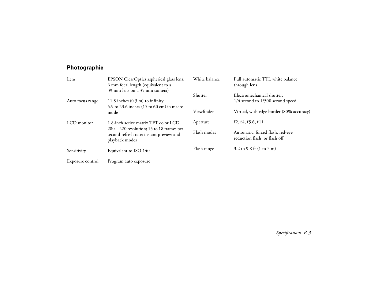 Photographic, Photographic b-3 | Epson PhotoPC 650 User Manual | Page 147 / 158
