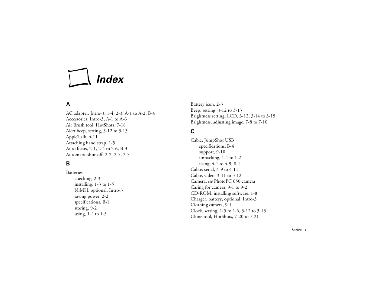 Index | Epson PhotoPC 650 User Manual | Page 149 / 158