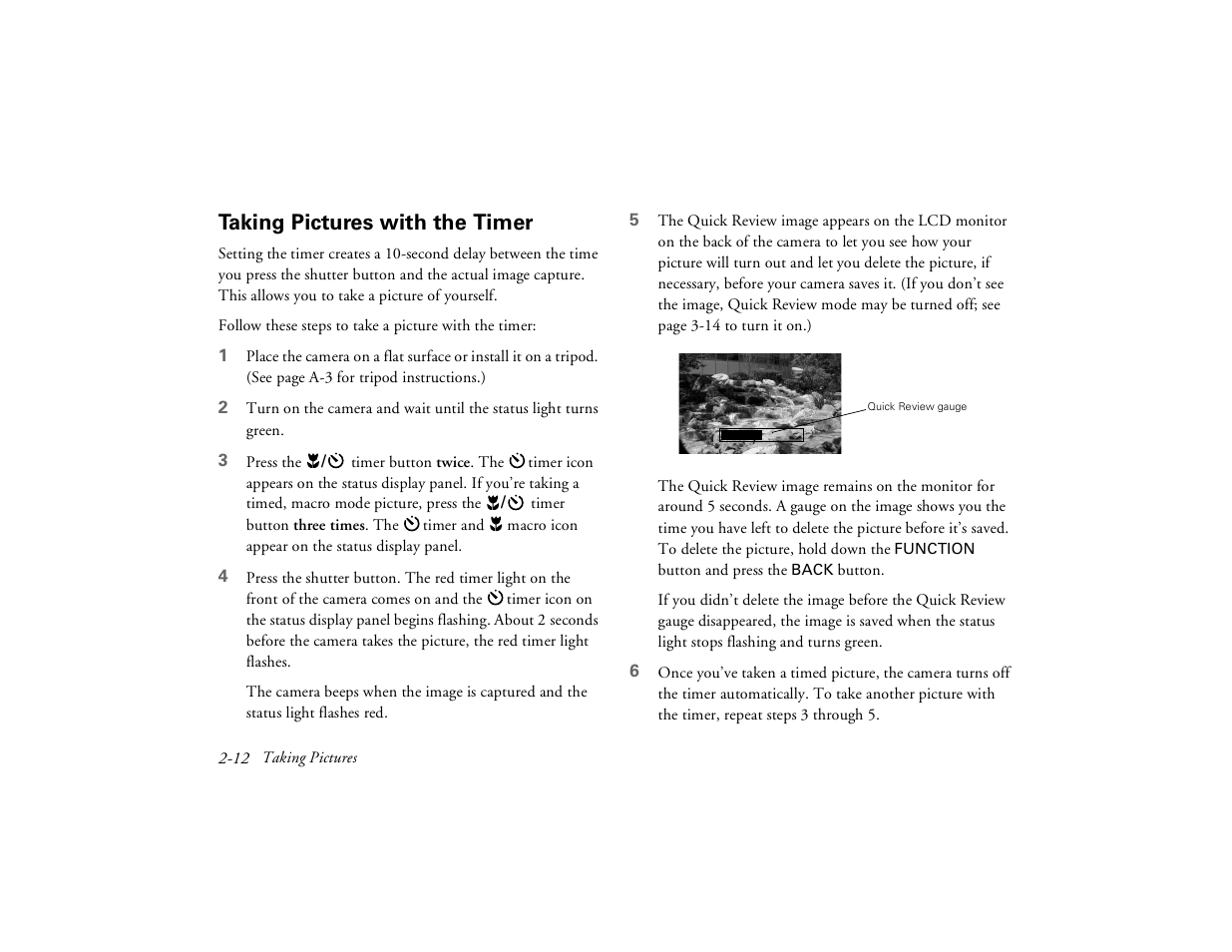 Taking pictures with the timer | Epson PhotoPC 650 User Manual | Page 36 / 158