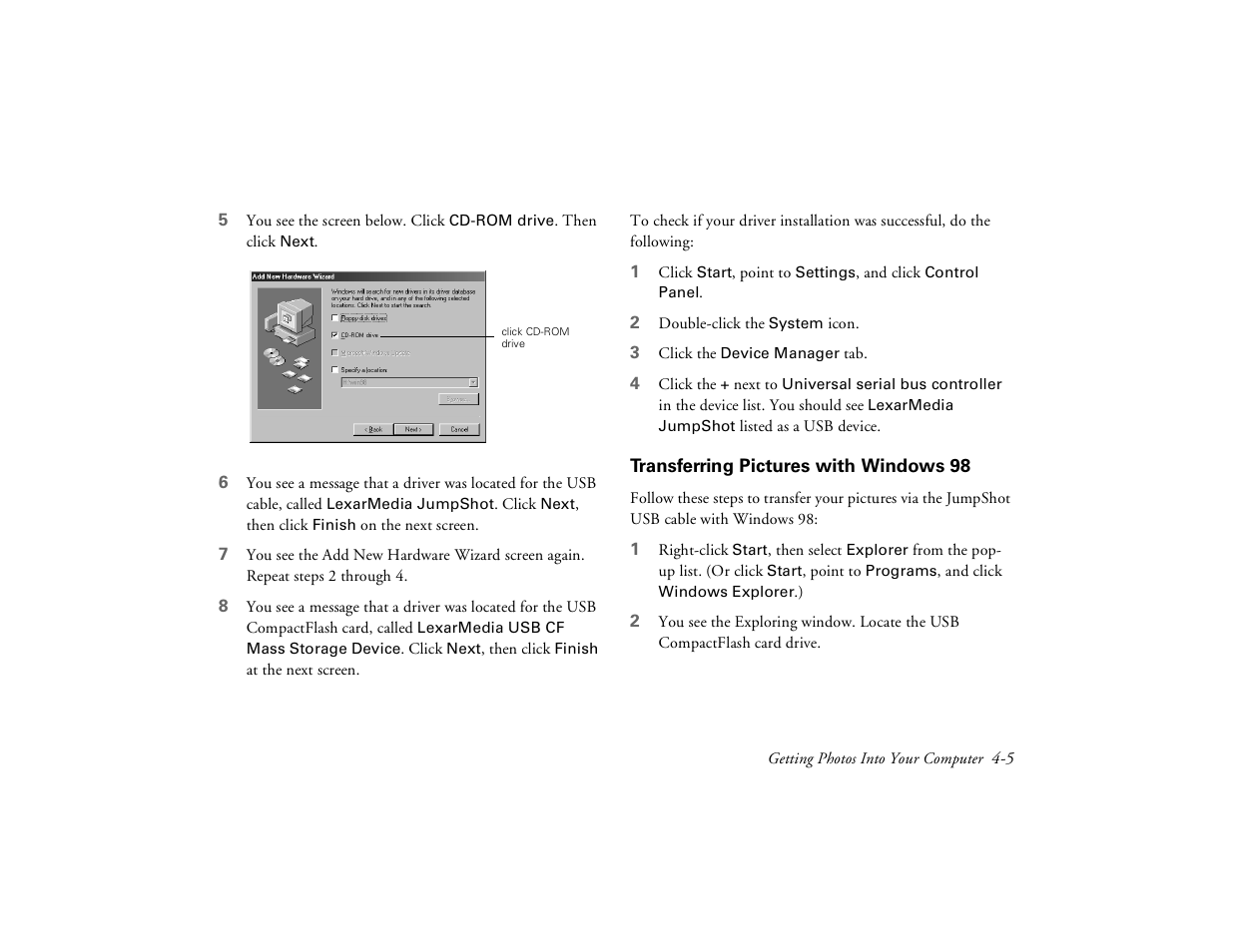 Transferring pictures with windows98, Transferring pictures with windows 98 | Epson PhotoPC 650 User Manual | Page 57 / 158