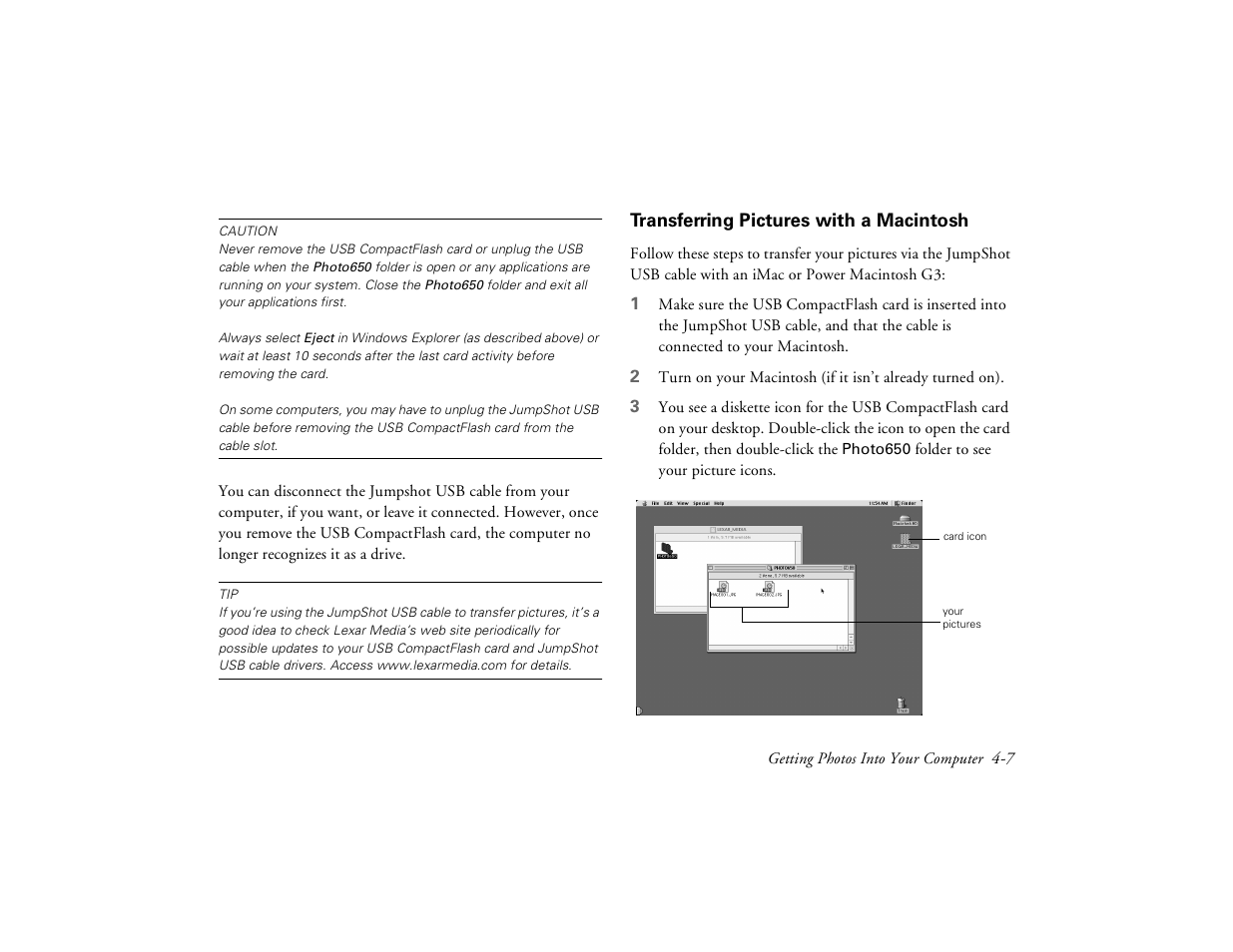 Transferring pictures with a macintosh | Epson PhotoPC 650 User Manual | Page 59 / 158