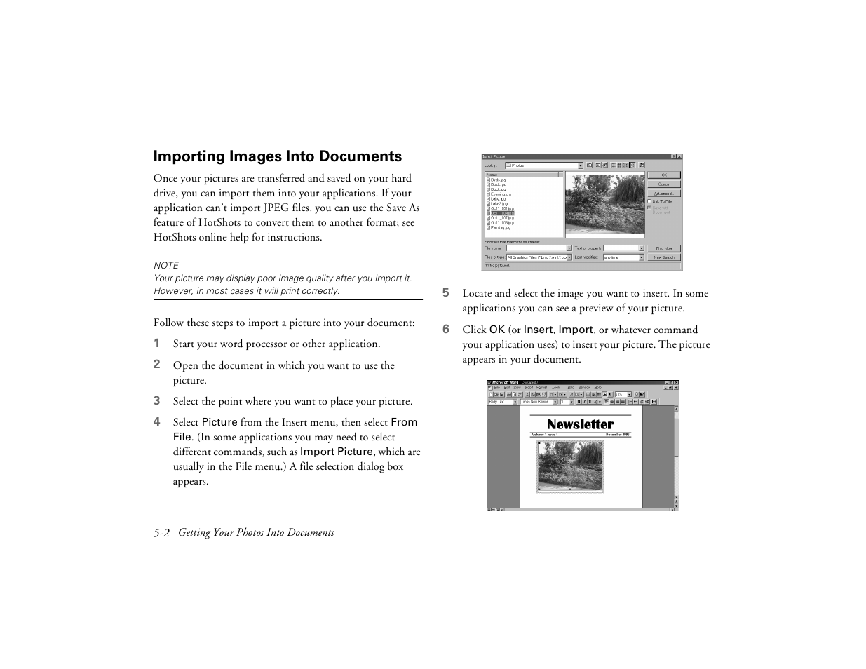 Importing images into documents | Epson PhotoPC 650 User Manual | Page 78 / 158