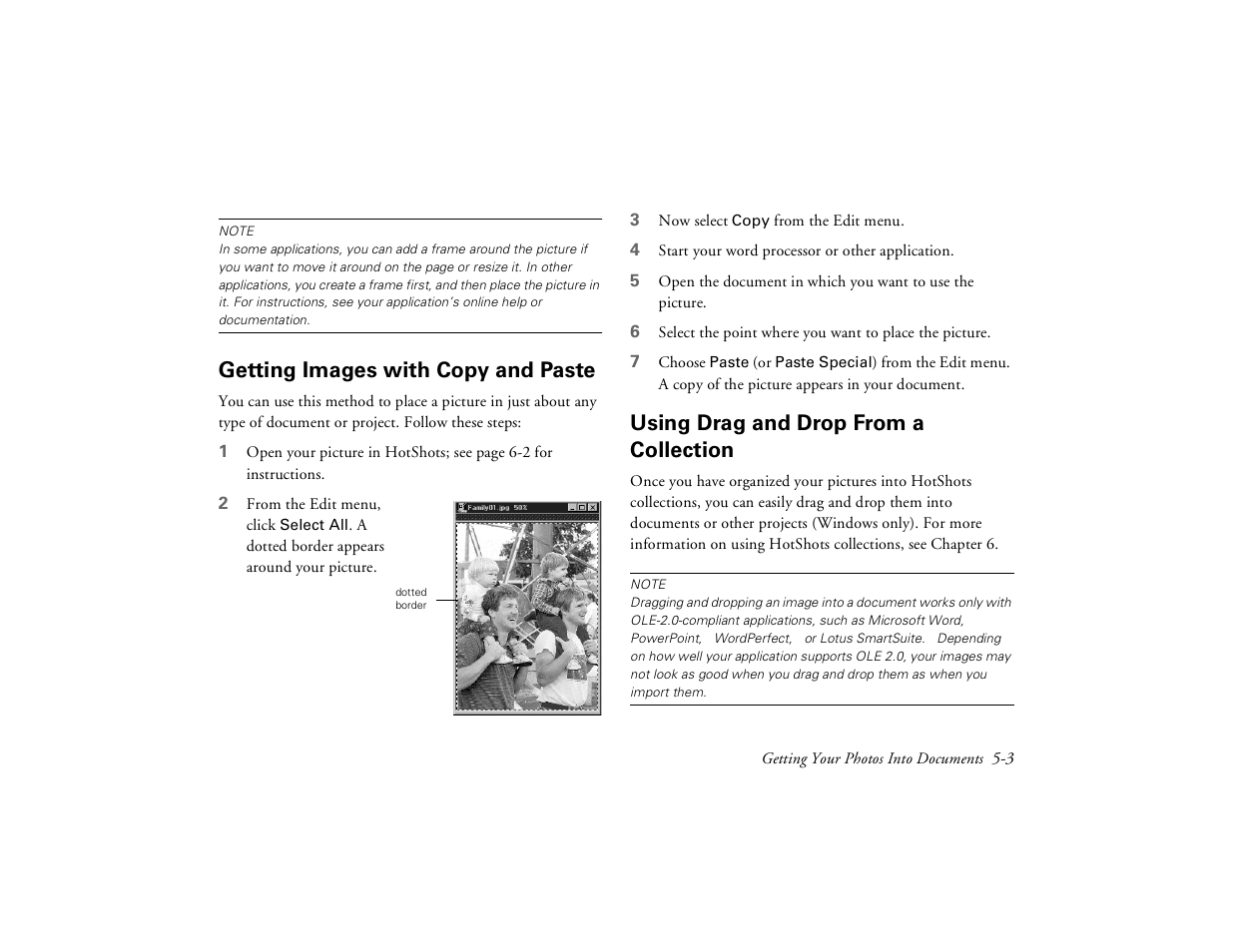 Getting images with copy and paste, Using drag and drop from a collection | Epson PhotoPC 650 User Manual | Page 79 / 158