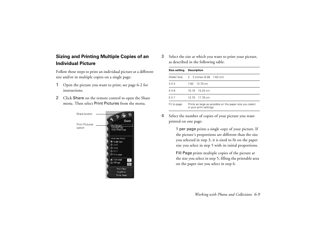 Sizing and printing multiple copies of an, Individual picture 6-9 | Epson PhotoPC 650 User Manual | Page 89 / 158