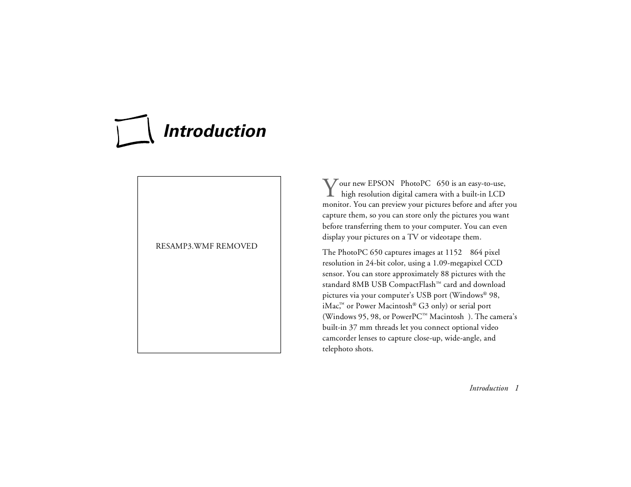 Introduction | Epson PhotoPC 650 User Manual | Page 9 / 158