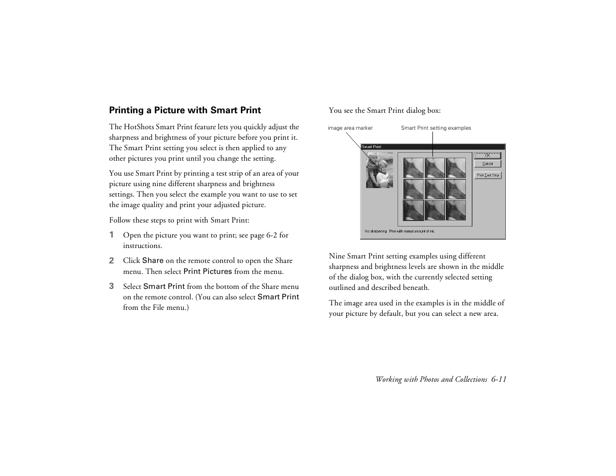 Printing a picture with smart print | Epson PhotoPC 650 User Manual | Page 91 / 158