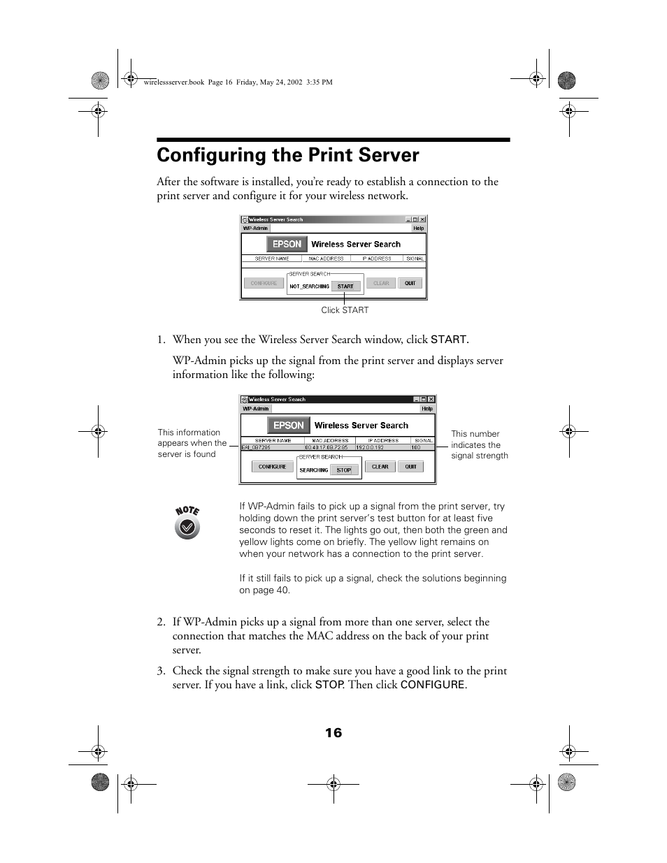 Configuring the print server | Epson 80211b User Manual | Page 20 / 68